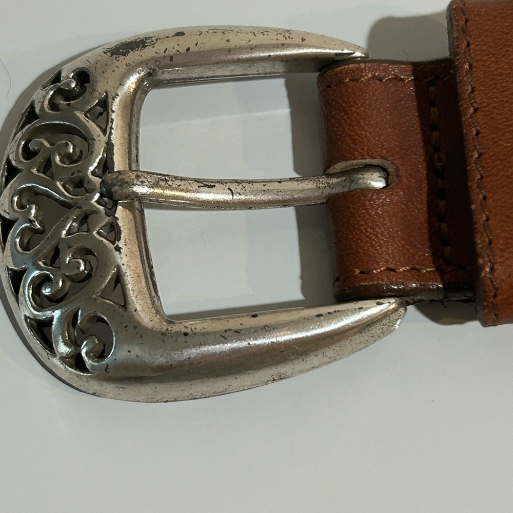 VTG Brighton Brown Leather Women's Belt Silver Heart Hardware 32/L - Picture 5 of 17